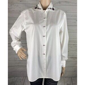 Foxy Lady Blouse Floral Button Down Embroidered Collar Unique